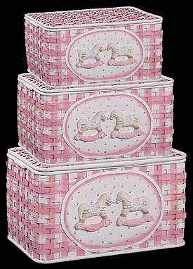  S/3 Pink Rocking Horse Toy Chests #2/3342C