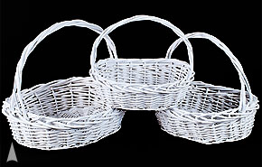S/3 White Oval Willow Baskets