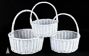S/3 White Round Willow Baskets 