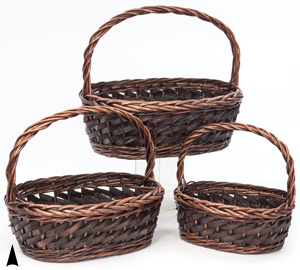 S/3 Oval Green and Gold Willow Baskets