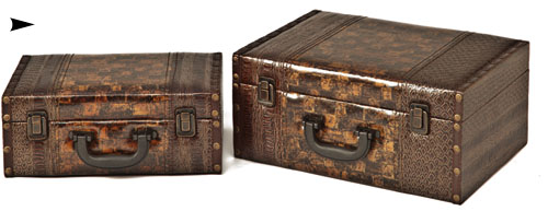 S/2 Wood Boxes w/Leather Design