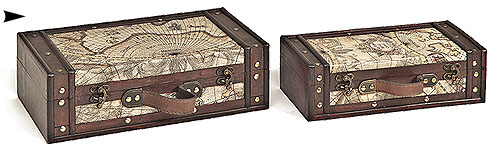 S/2 Wood Boxes w/Map Design 